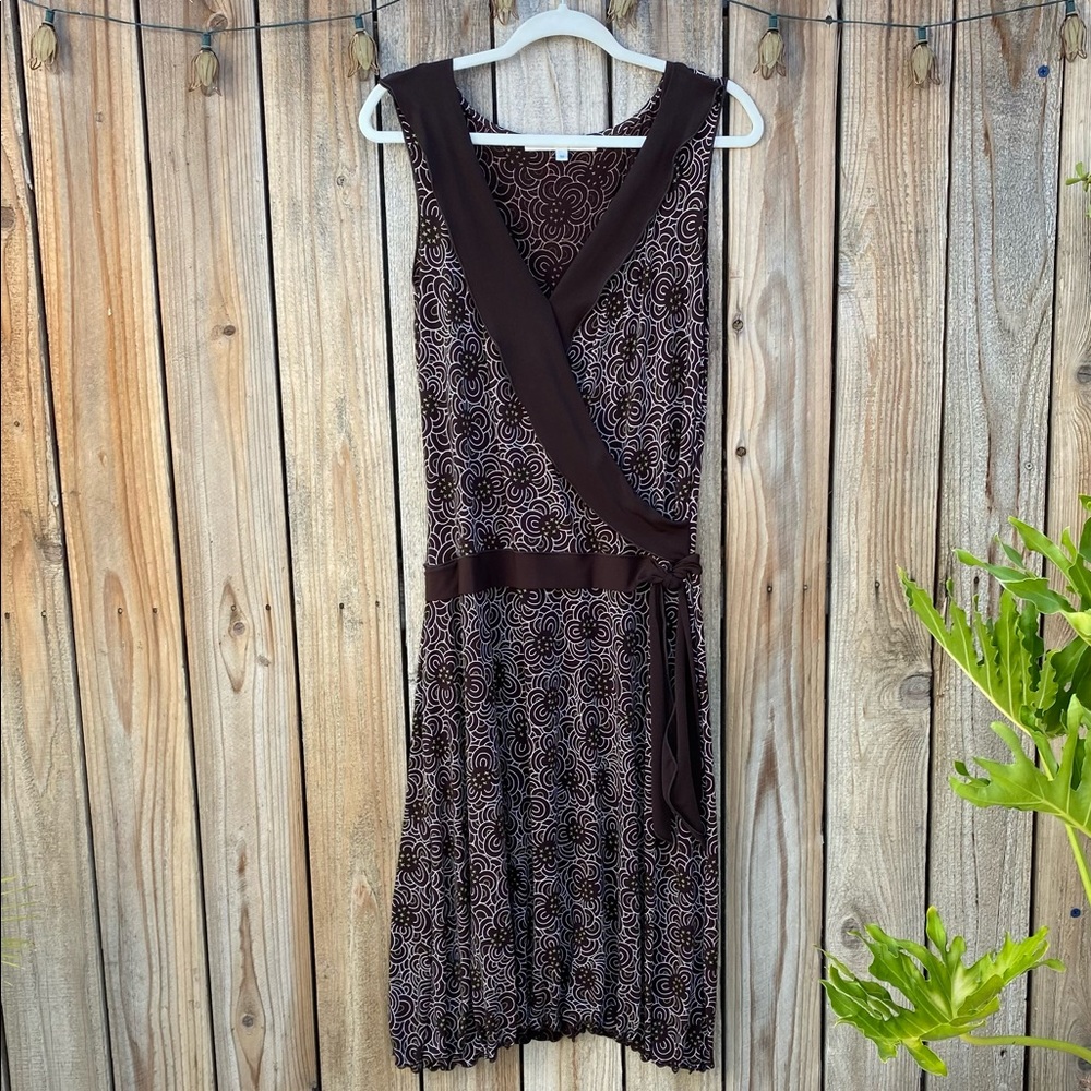 Vintage Studio M Women's Coffee Floral Dress with Bordered Clinton Size M